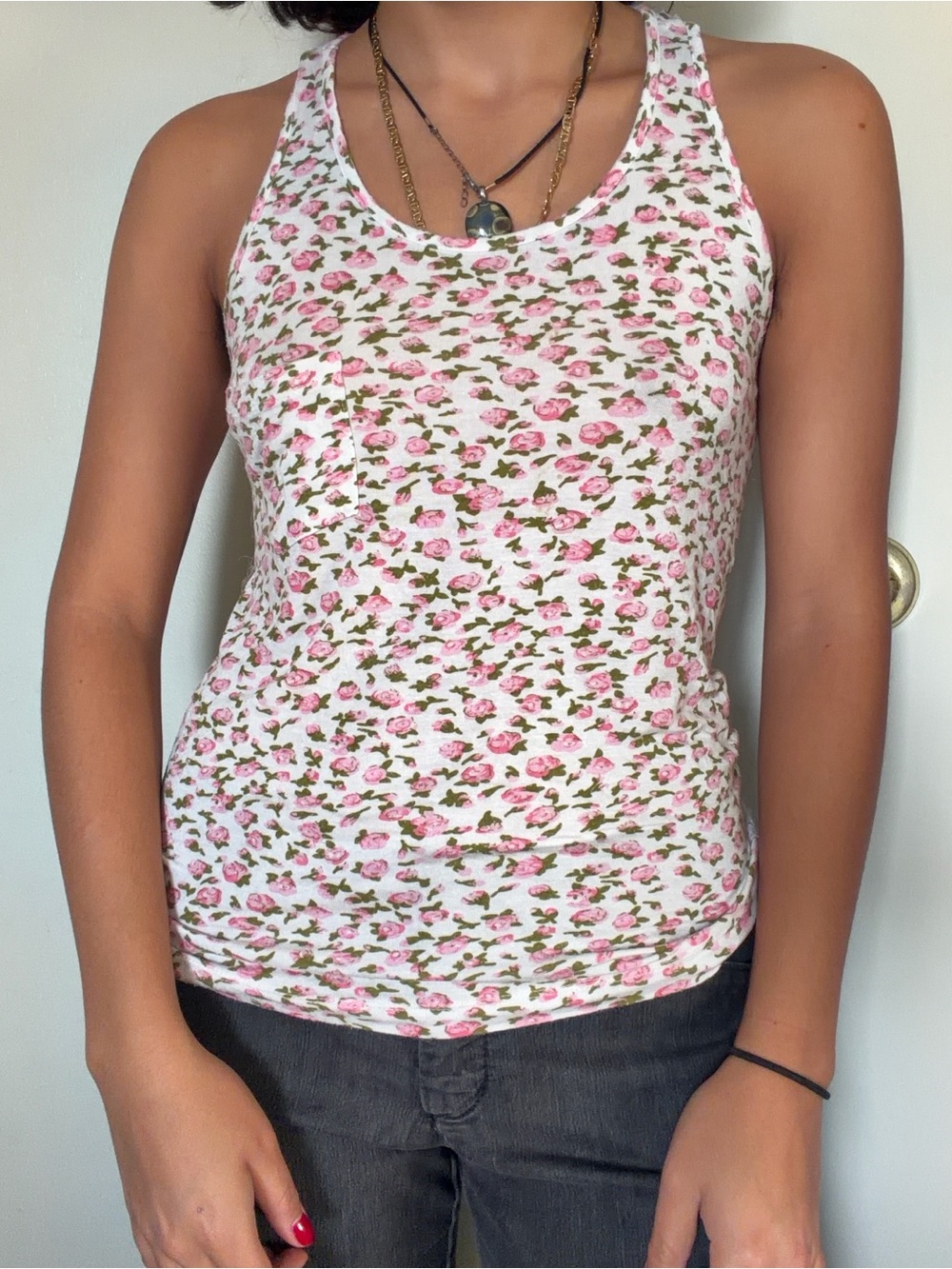 Women’s Pink Floral Tank Top - Scoop Neck Racerback